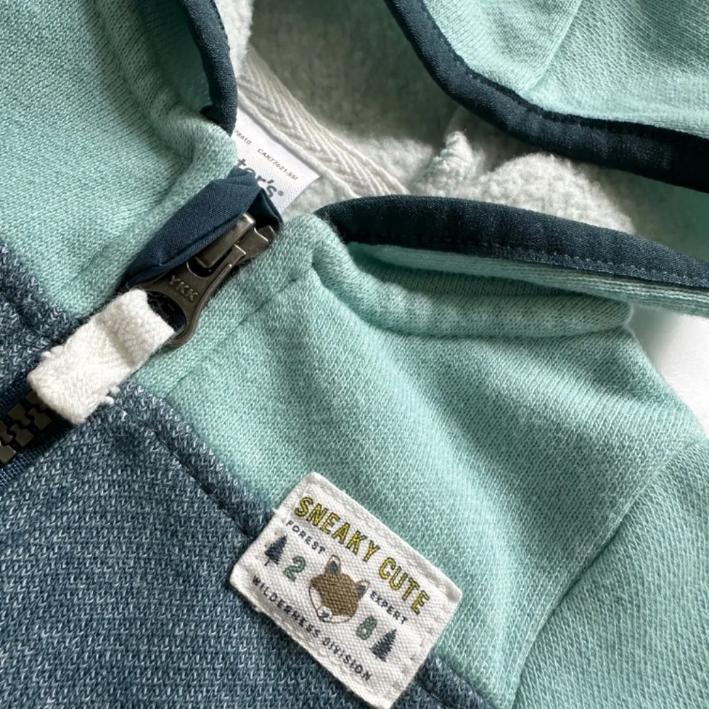 3 Piece Baby Boy Matching Set 3M Sweat Set & Onesie Blue Gray Fox